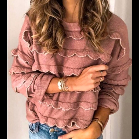 Vintage Style Very Soft Gorgeous Ruffles Dusty Pink Sweater - Picture 6 of 6